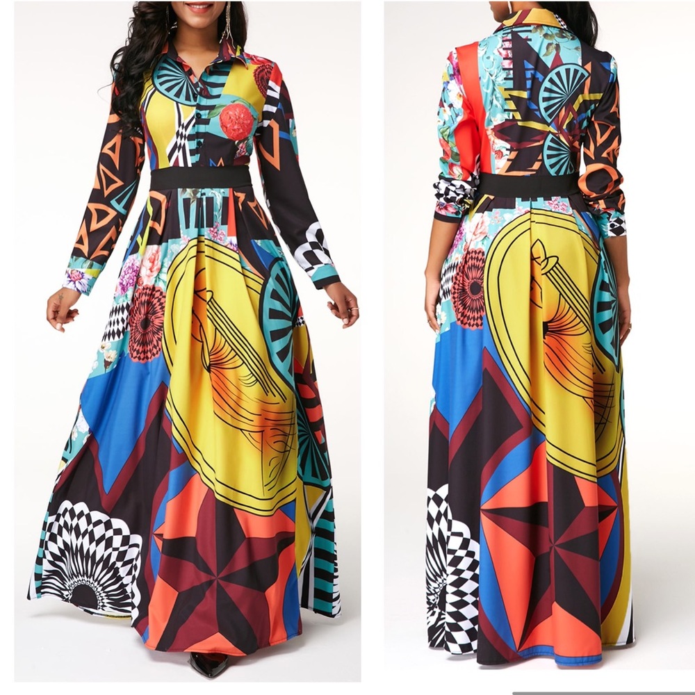 Bold Multi-Color Geometric Print Maxi Dress - New Never Worn